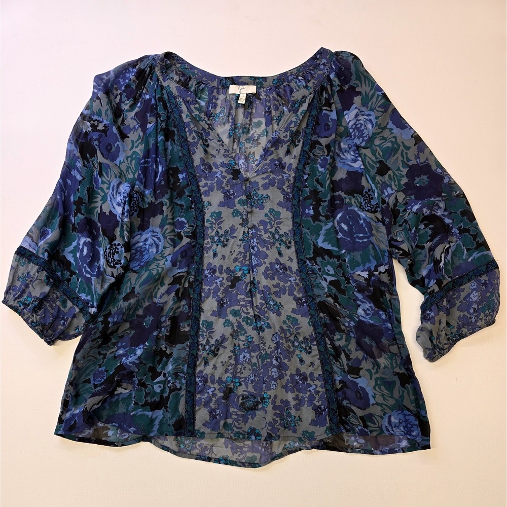 Joie Silk‎ Floral Print V-Neck 3/4 Sleeve Boho Blouse Top Women's Small